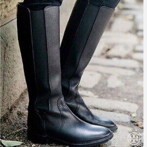 Tory Burch Christy Black Pebbled Leather Back Zipper Detail Riding Boots 8.5 M
